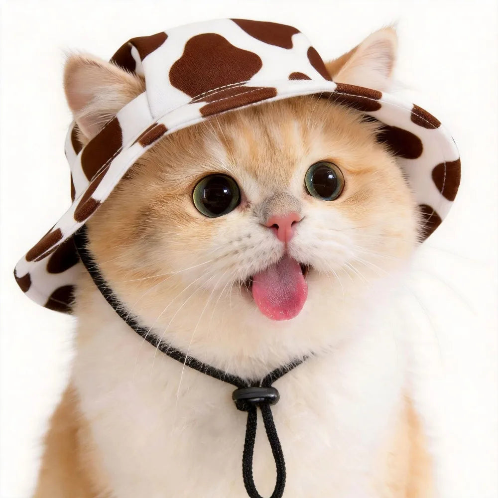 Breathable Cat Dog Sun Hat Ear Holes Adjustable Drawstring Pet Bucket