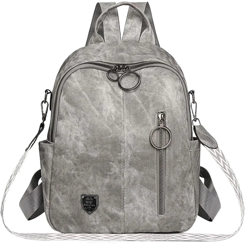 Vintage Washed Pu Leather Backpack Large Capacity Casual Daily Office