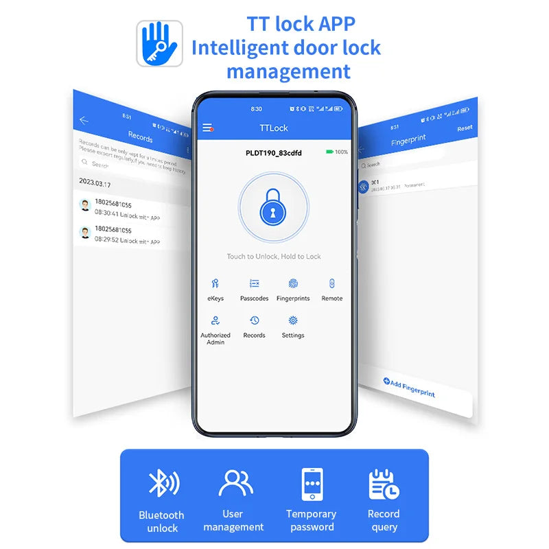 TTLock App Bluetooth Work With Google Home Aleax Security Digital Fingerprint Password Electronic Smart Lock For Home Vue