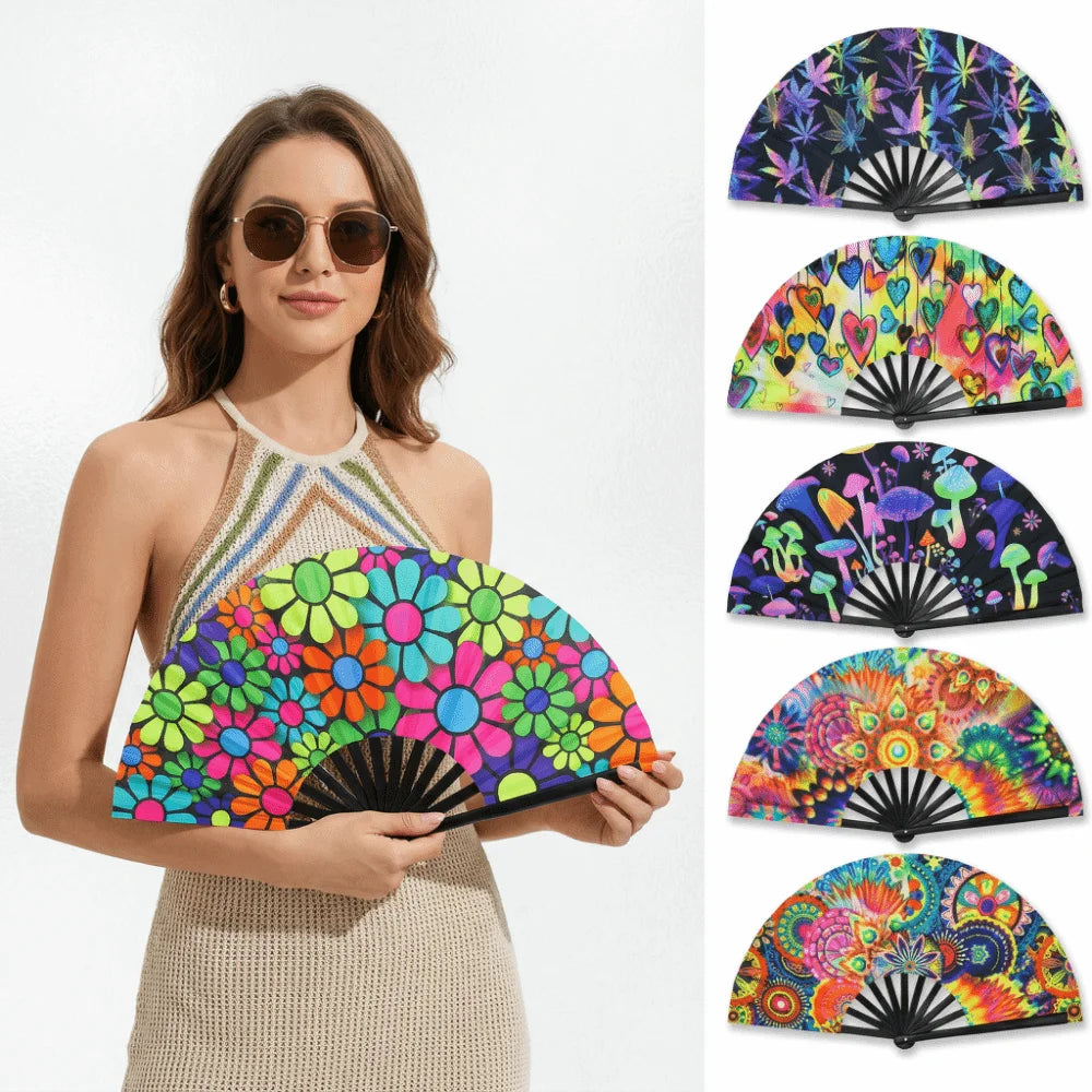 European Style 23 Cm Kung Fu Fan Gradient Colorful Large Dance Fan Foldable Personality Hand Rave Fan Music Vue
