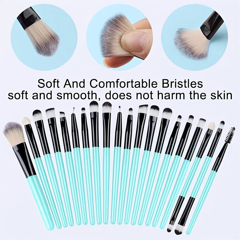 20Pcs Makeup Brush Set Eyeshadow Eyeliner Brushes Foundation Concealers Powder Blush Blending Beauty Tool with Makeup Sponge Kit Vue