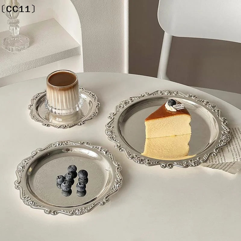 Luxury Silver Plated Plates Cake Dessert Tray High Tea Snack Fruit Dish Jewelry Storage Tabletop Decor Home Hotel Supplies〔CC11〕 Vue