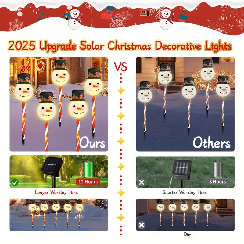 5-in-1 Solar Snowman Santa Garden Stake Lights Outdoor Christmas Yard Decor Solar Lawn Lights Waterproof Landscape Lights Vue
