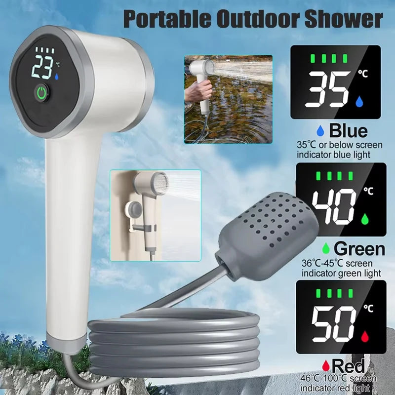 Electric Shower Cordless Handheld Shower Head Rechargeable Human Tourist Mobile Shower for Camping Outdoor Garden Country House Vue