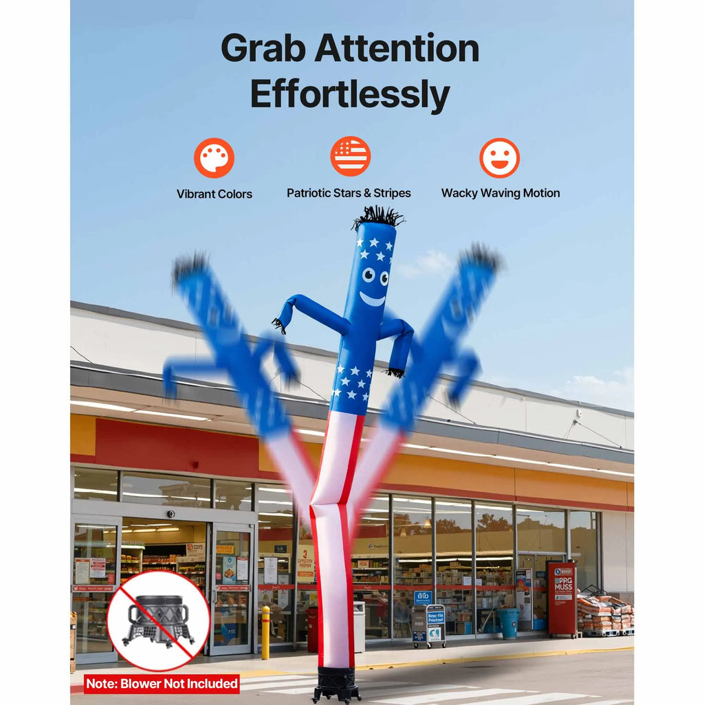 20-Foot Waving Inflatable Tube Man – Patriotic Stars & Stripes Inflatable Tube Man Vue