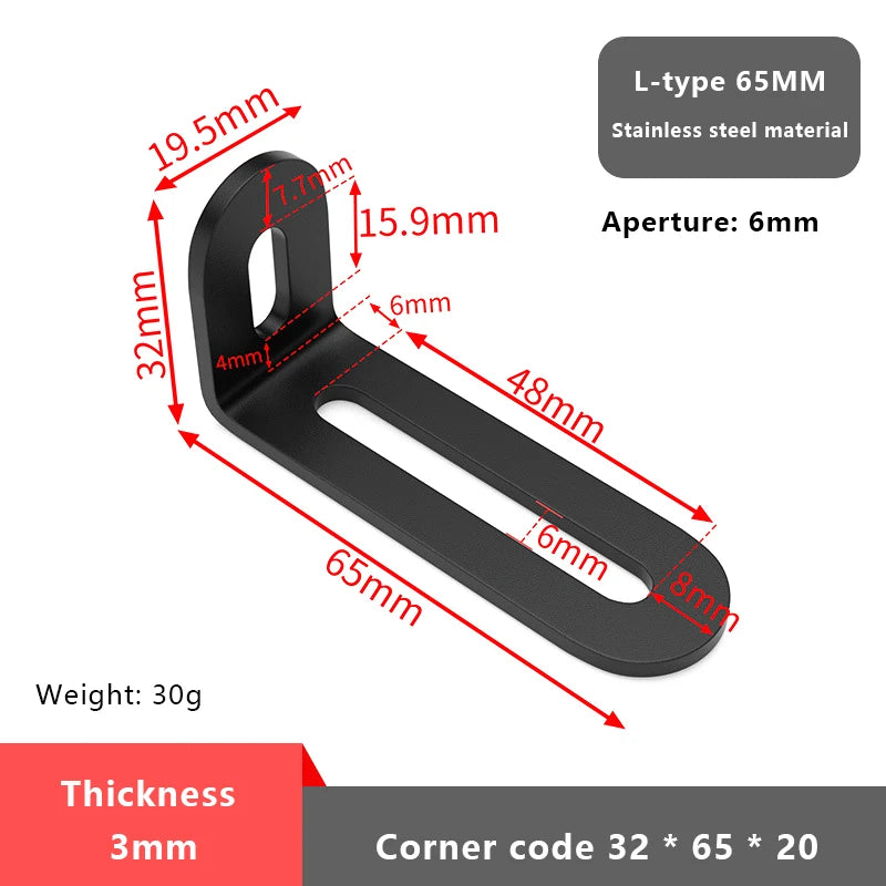 1PCS L-shaped Stainless Steel Adjustable Angle Code Long Hole Activity 90 ° Right Angle Furniture Fixer Shelf Bracket Connector Vue 3 Black