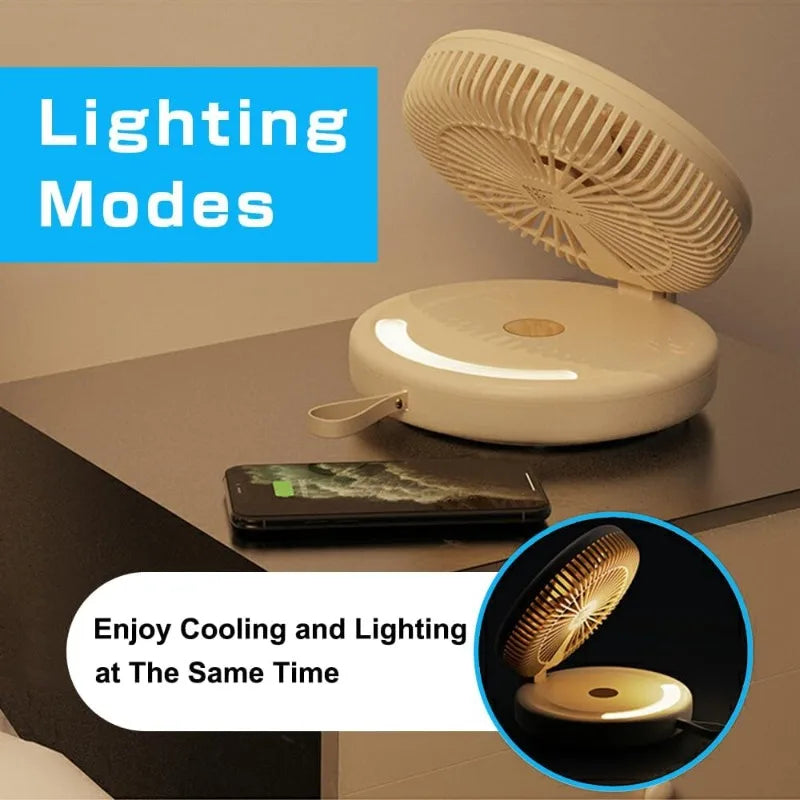 Foldable Wall-Mounted Desk Fan 90° Foldable Ultra Quiet 6 Speeds Night Light Quiet Powerful Table Fan for Home Office Bedroom Vue