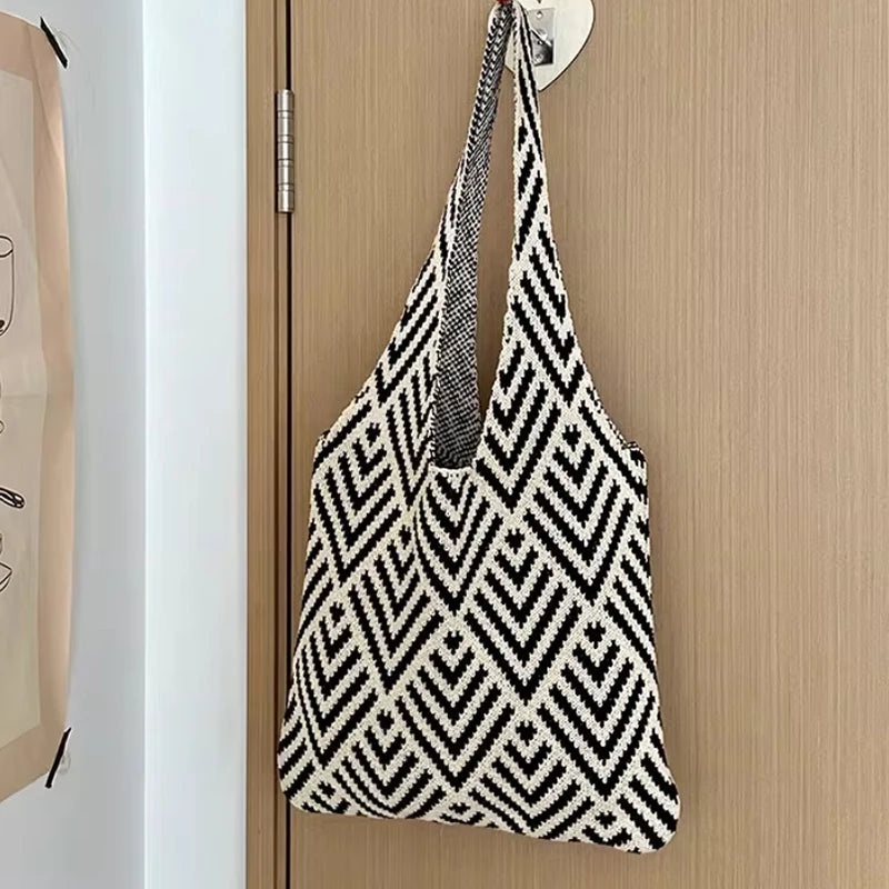 Fashion Handbag Shoulder Bag Knitting Stripe Shopping Bags Large
