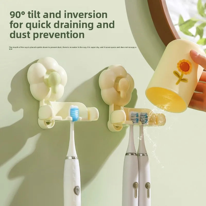 Suction cup Toothbrush Holder set, Bathroom Mouthwash cup, no Punching Toothbrush Holder Storage rack, Wash cup set Vue