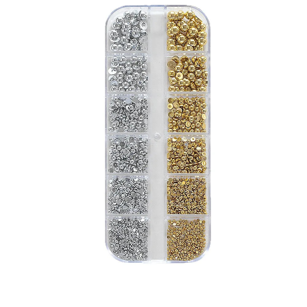 12Grid Box Nail Art Rhinestones Decoration 3D Caviar Beads Gold Silver Metal Nail Charms Jewelry Mix size Steel Nail Decor Vue
