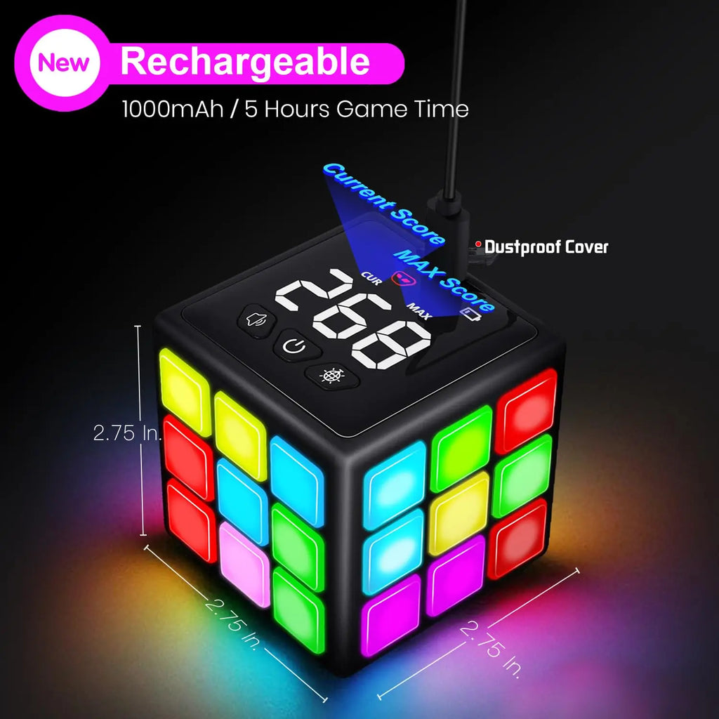 Rechargeable Handheld Cube with Games - 15 Fun Brain & Memory Games with Score Screen for Kids Teens - Gifts for Boys Girls Vue