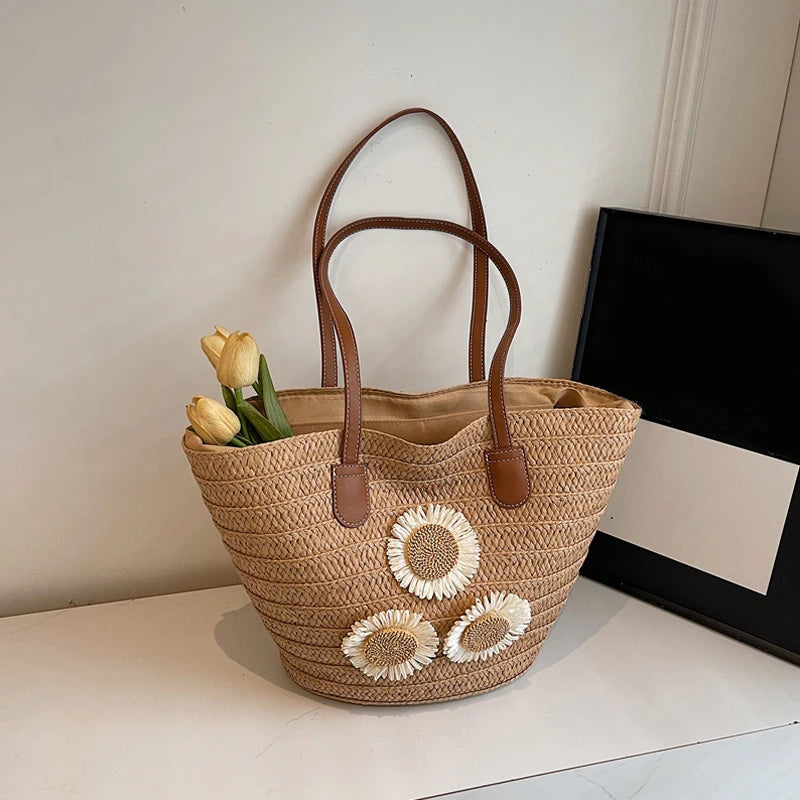Woven Women Handbag Large Capactity Basket Summer Beach Bag Shopper