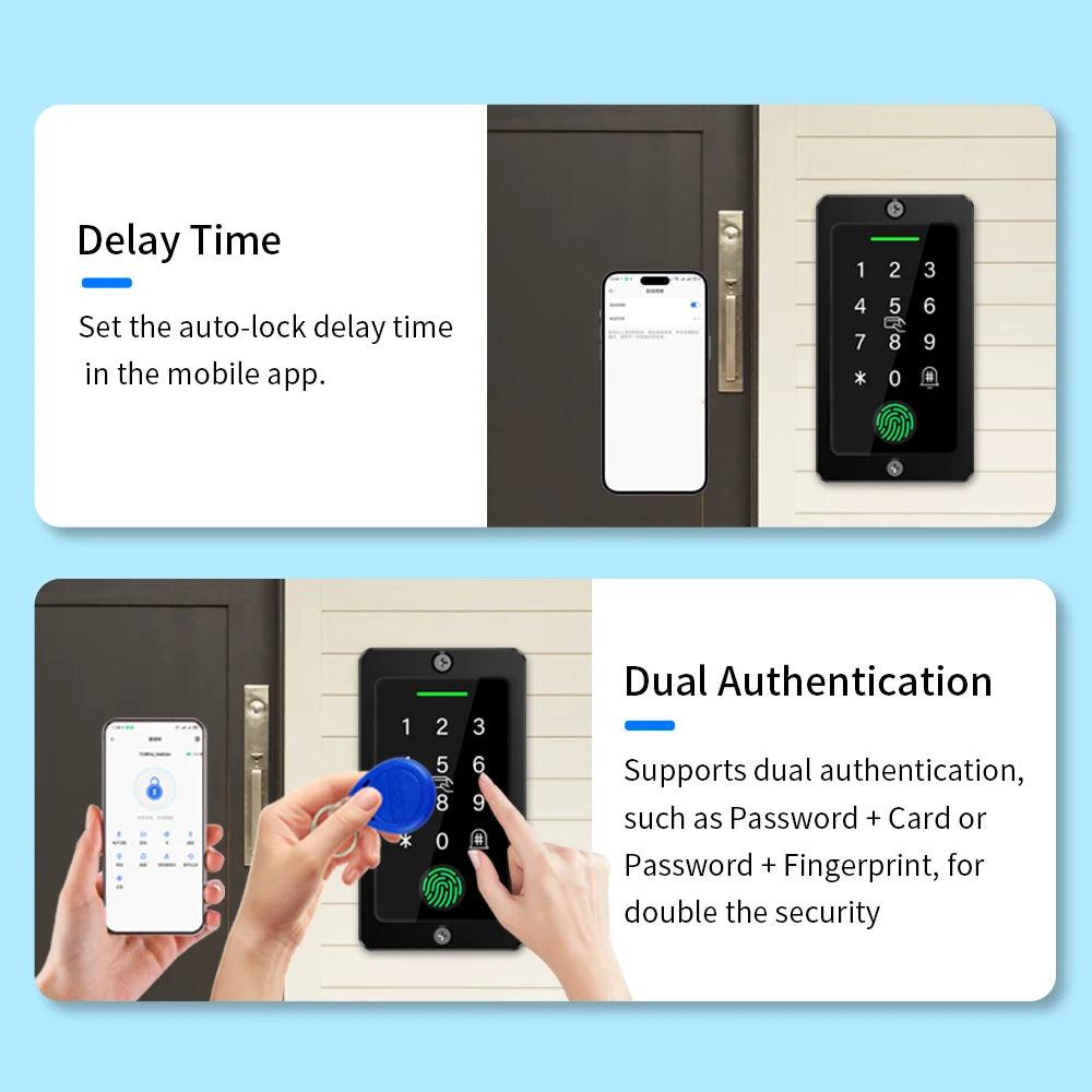Outdoor IP67 waterproof embedded fingerprint NFC RFID access controller touch glass panelTTLOCK APP gateway remote attendance Vue