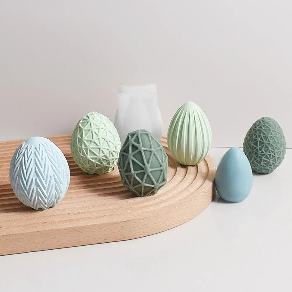 Striped Pattern Easter Geometric Eggs Mold Handmade Craft Non-Stick Silicone Candle Mold Heat Resistant Flexible Cement Mold Vue