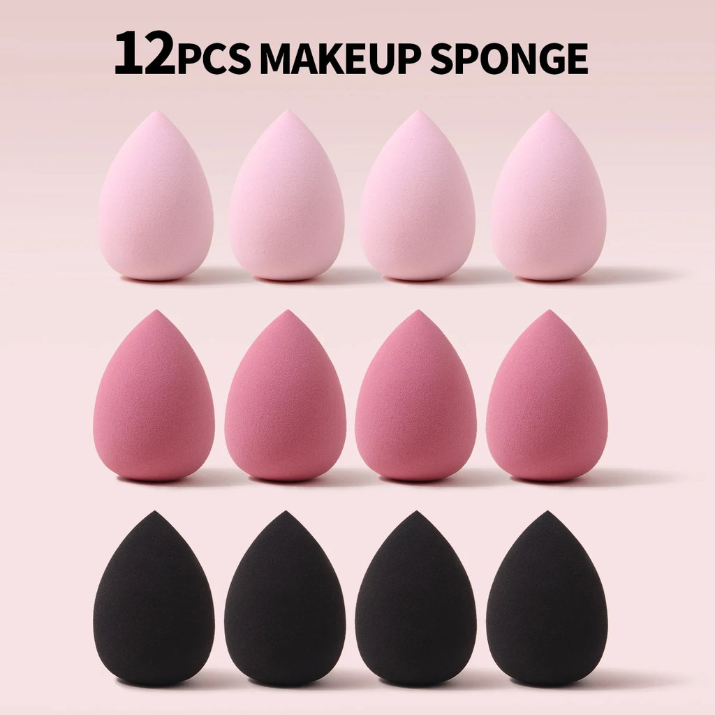 12PCS Makeup Sponge Set, Suitable For Liquid BB Cream Powder Application, Dry And Wet Dual Use Cosmetic Sponge Blender Vue Pink