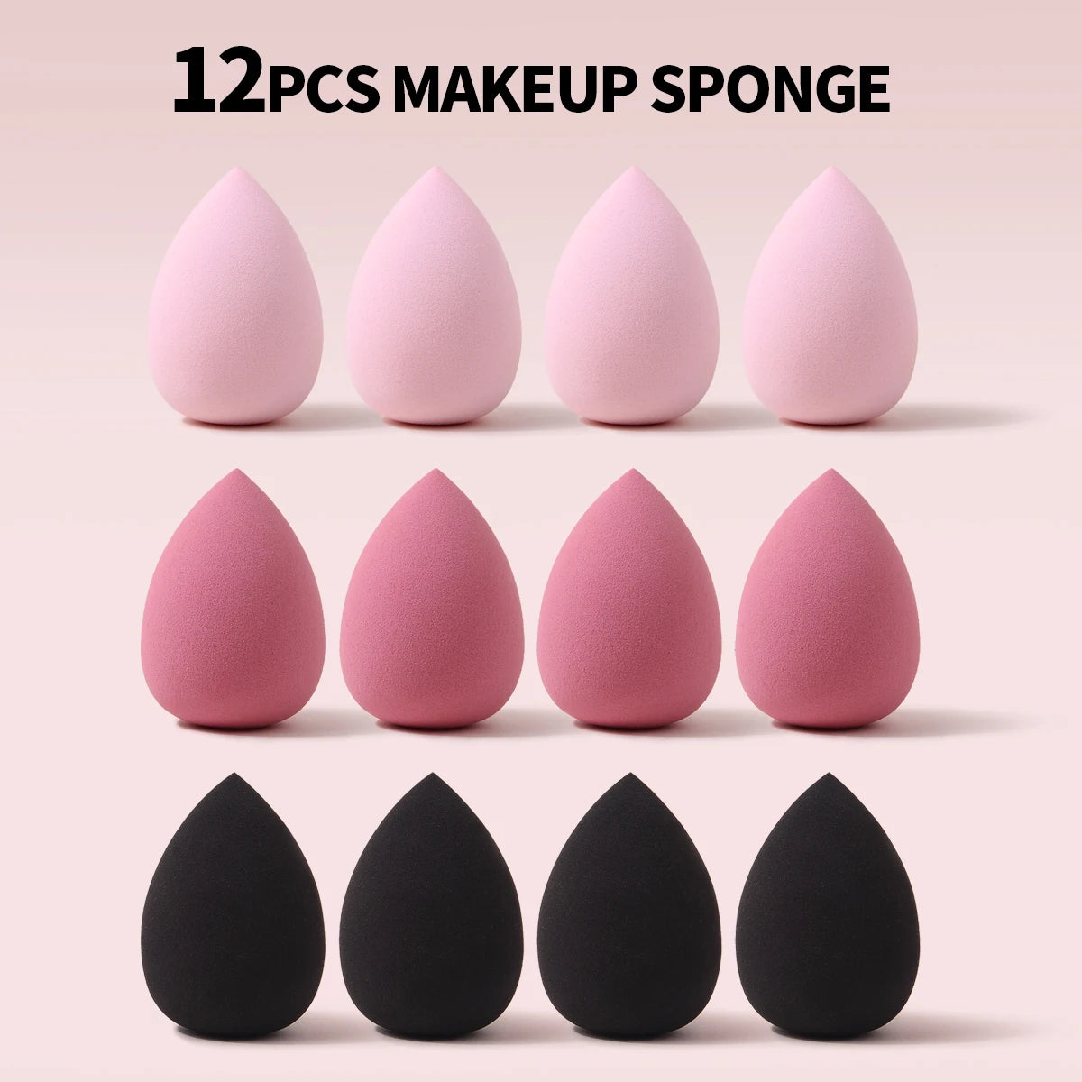 12PCS Makeup Sponge Set, Suitable For Liquid BB Cream Powder Application, Dry And Wet Dual Use Cosmetic Sponge Blender Vue Pink
