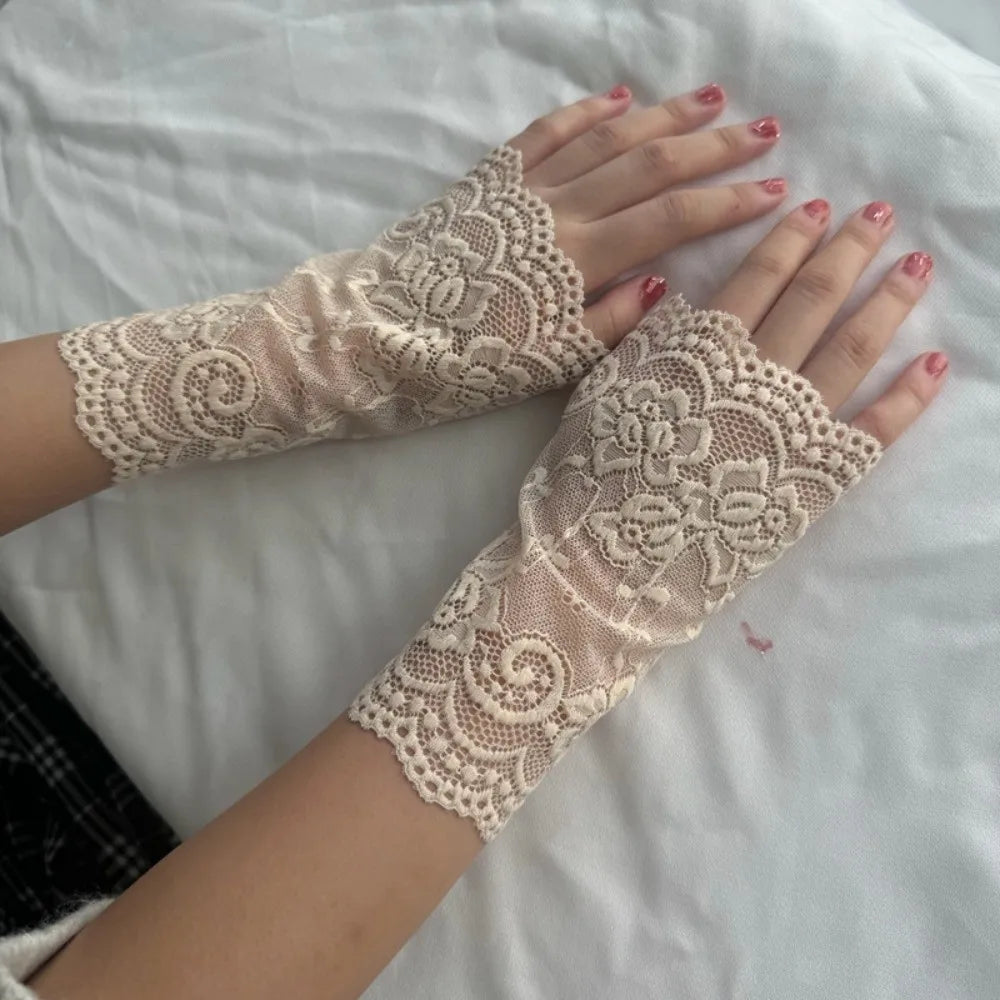 Embroidered Lace Detachable Fake Sleeves Hollow Out Mesh Cuff Sun