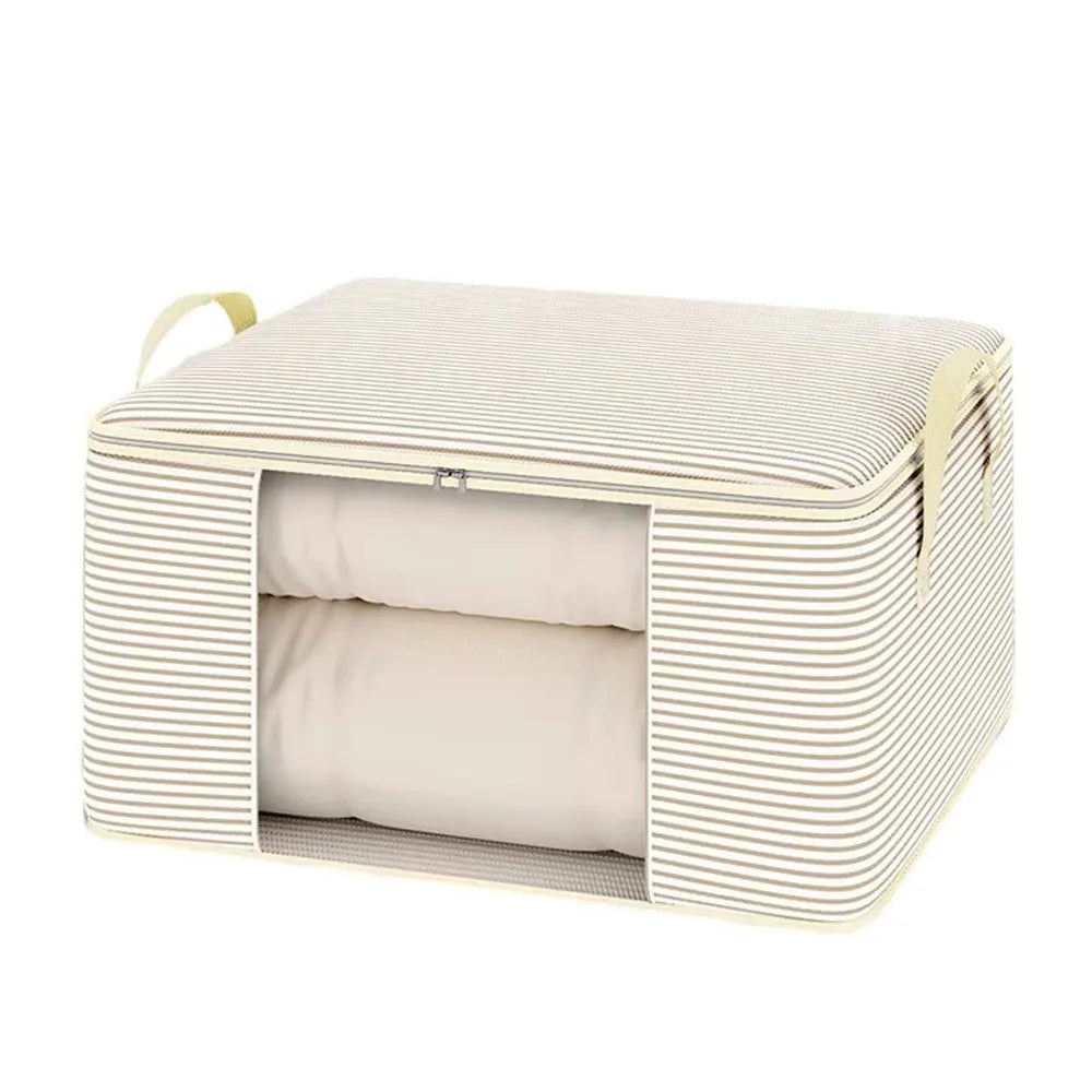 Non-Woven Fabric Striped Visible Storage Bag Large Capacity Dust-proof Quilt Storage Box Space Saving Waterproof Vue Beige L