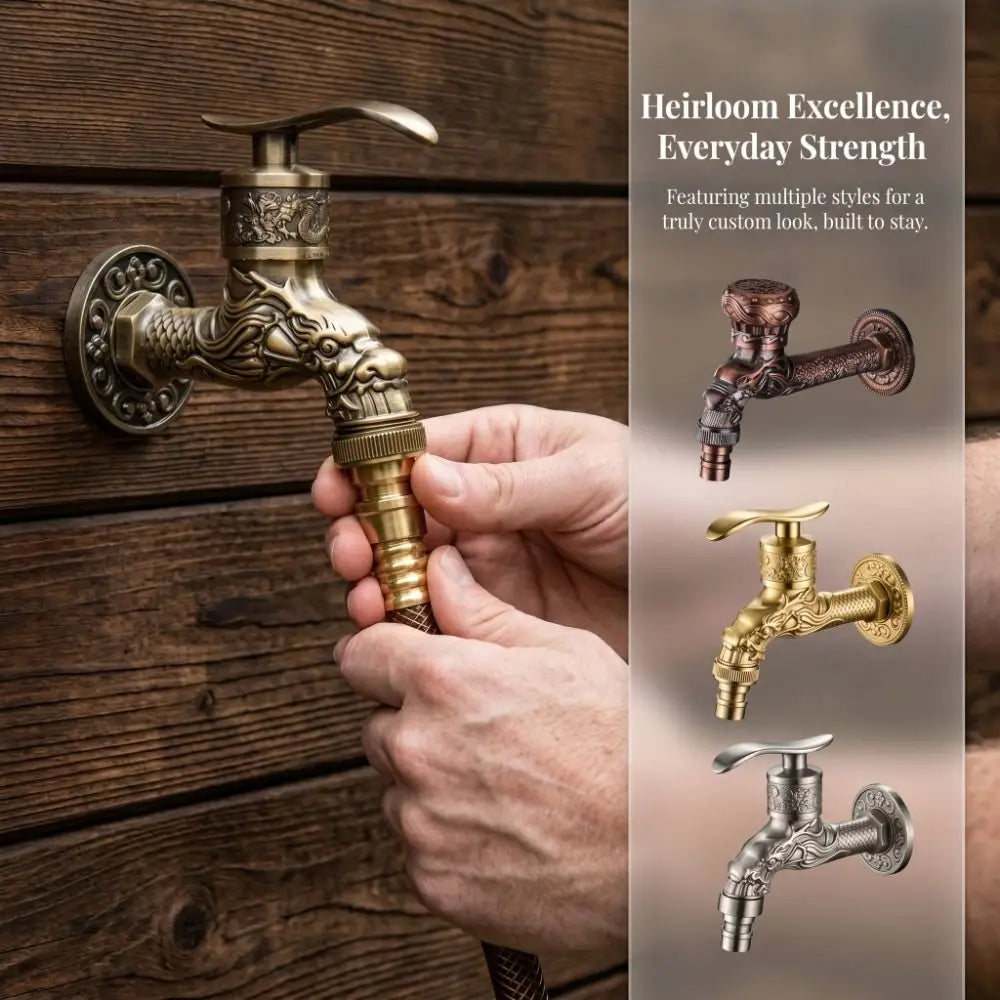 Bronze Ceramic Valve Core Dragon Faucet Zinc Alloy Carved Antique Tap Single Cold Luxury Outdoor Garden Taps Outdoor Use Vue