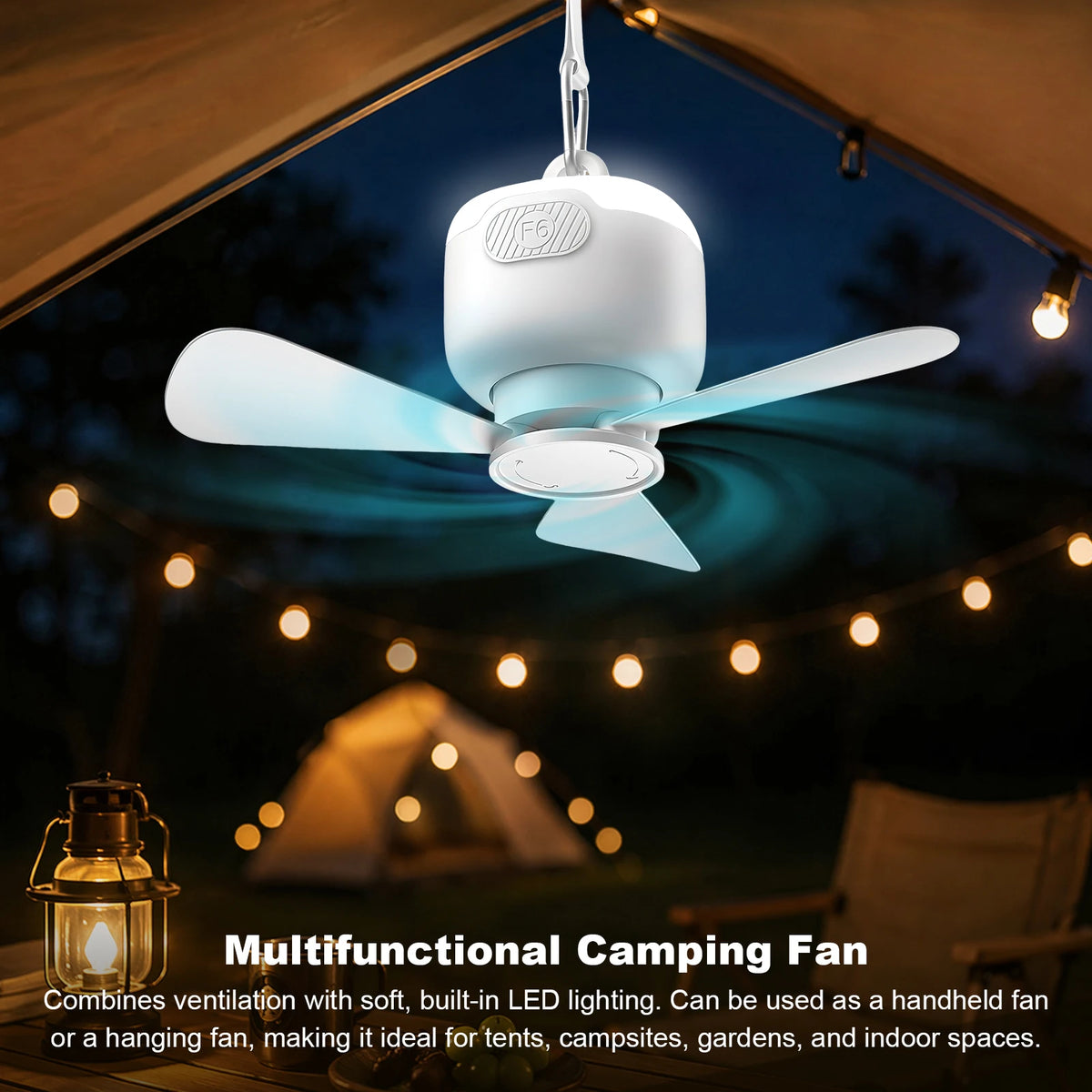 Hanging Tent Fan with LED Light & Remote | APWIKOGER Hanging Camping Fan Vue