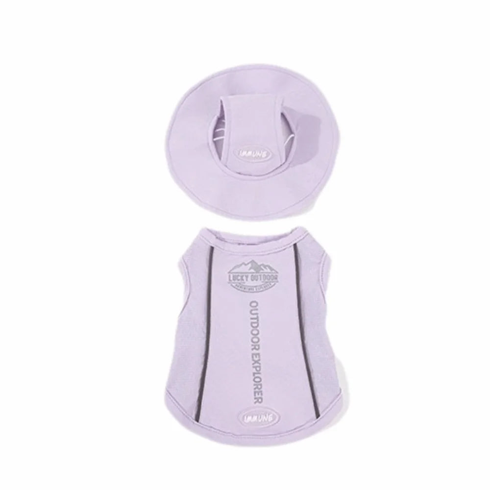 Breathable Pet Sun Protection Clothes with Sun Hat Letter Print Cat Cooling Vest Thin Reflective Trim Pet Sleeveless Hoodie Vue Purple XXL