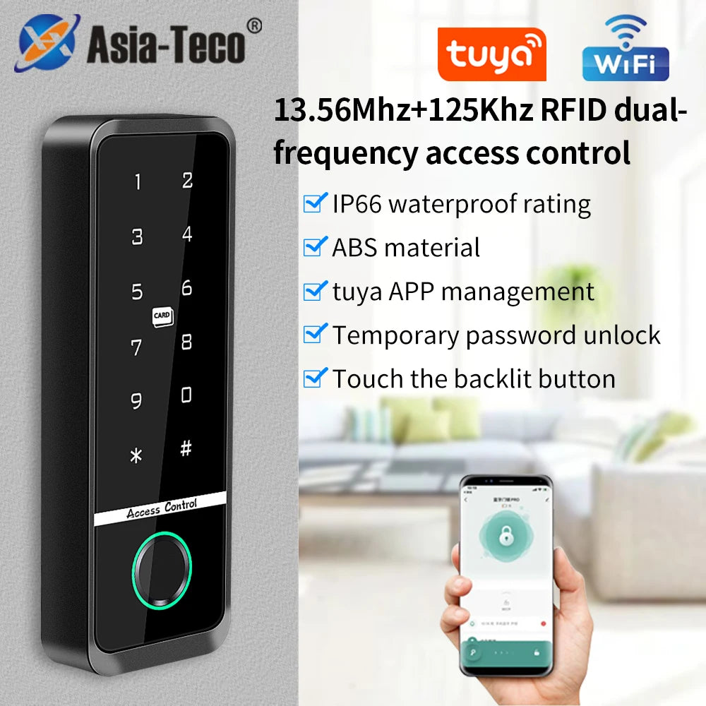 Dual Frequency WiFi Tuya Access Control Keyboard Fingerprint Door Lock ID+IC Card Reader Controler Keypad Waterproof Door System Vue Default Title