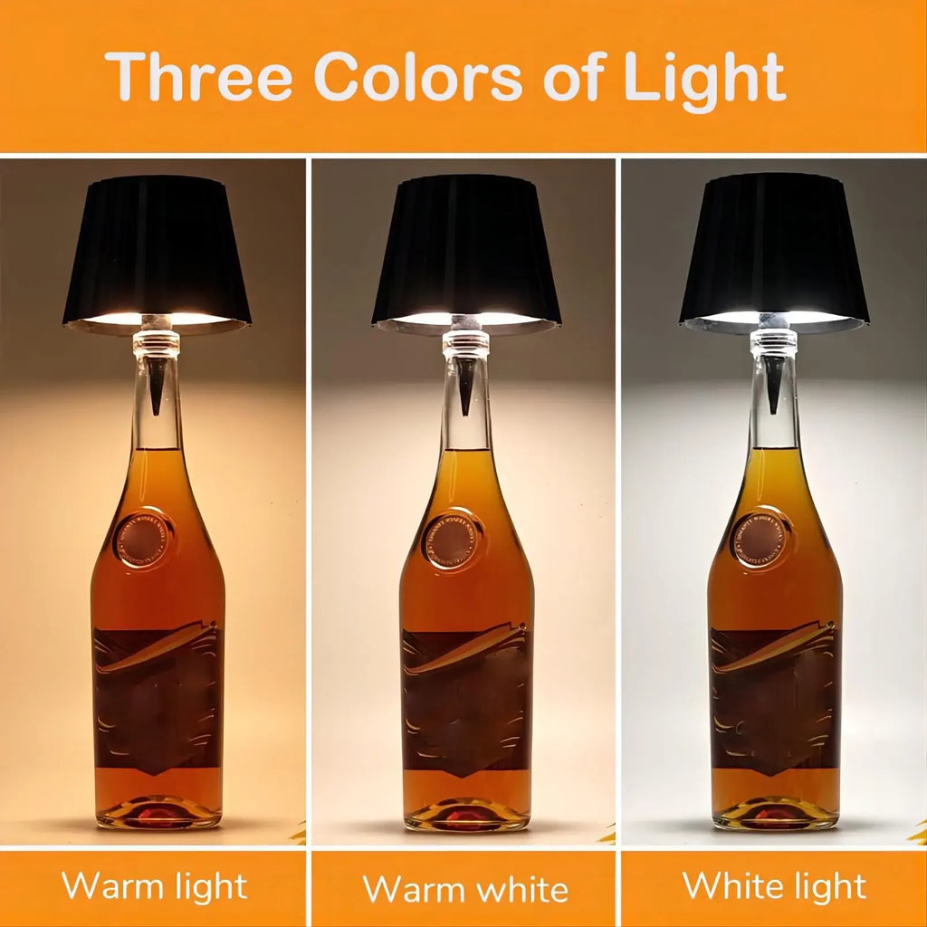 Wireless Bottle Table Lamp Touch Control 3 Colors and Stepless Dimming Night Lamp for Outdoor Bar Wine Bottles Decor Desk Lights Vue