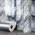 3D Self Adhesive Marble Wallpaper Faux Tile Sticker Removable Peel and Stick for Floor Ceiling Wall Home Decor Vue Light Blue-1Roll