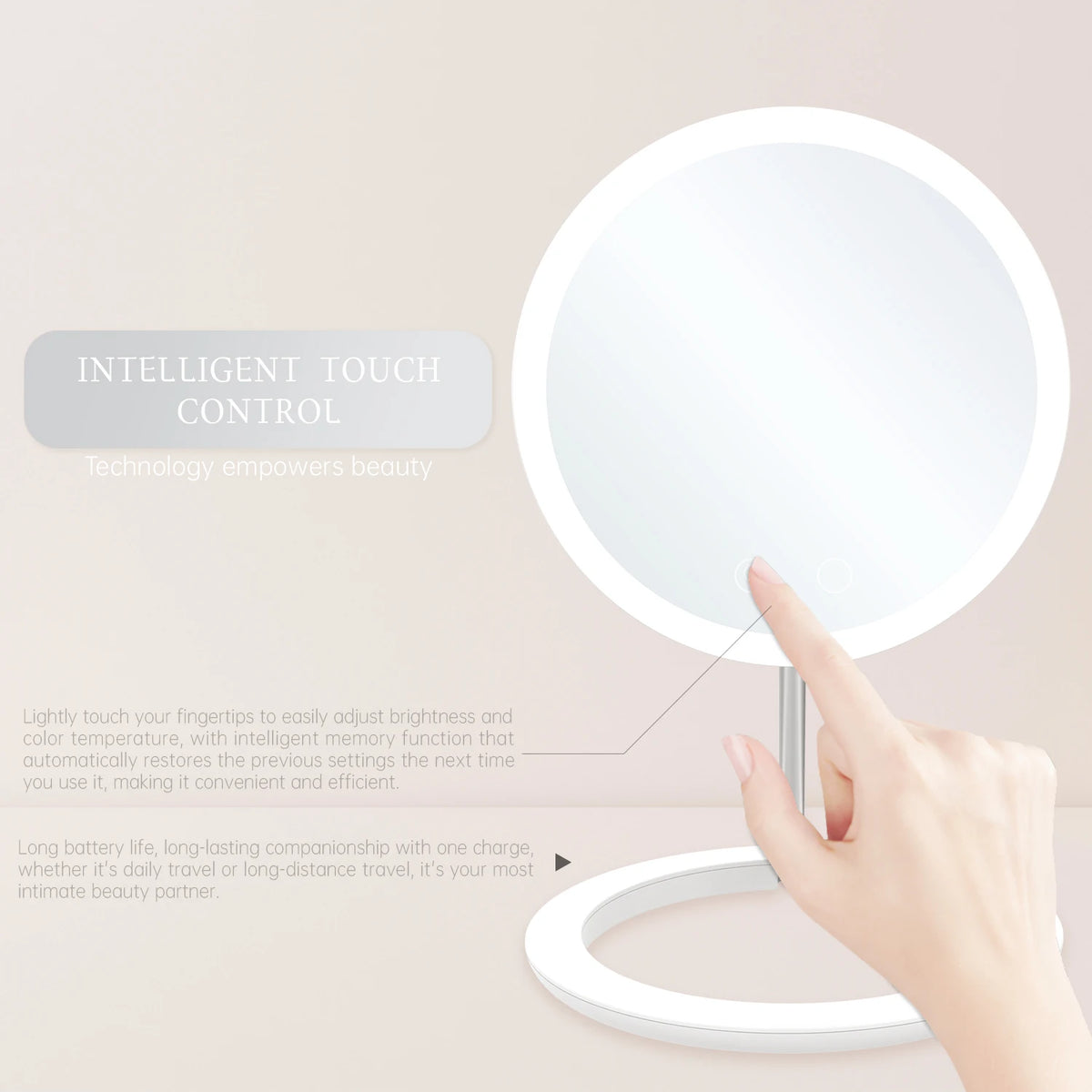 LED Makeup Mirror 3 Color Light Adjustment Light Up at a Touch Ultra Long Endurance Folding portable travel makeup mirror Vue