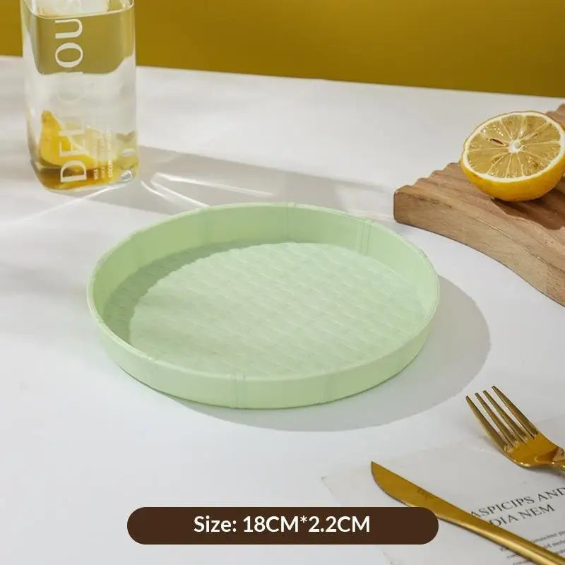 Bamboo Woven Circular Disc Dinner Plate Fruit Snack Trays Breakfast Vue Orange