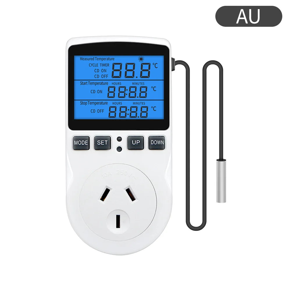 EU/US/UK/AU/FR 3680W Thermostat Temperature Controller LCD Backlit Digital Thermostat Heating Cooling Control Mode Plug in Timer Vue AU