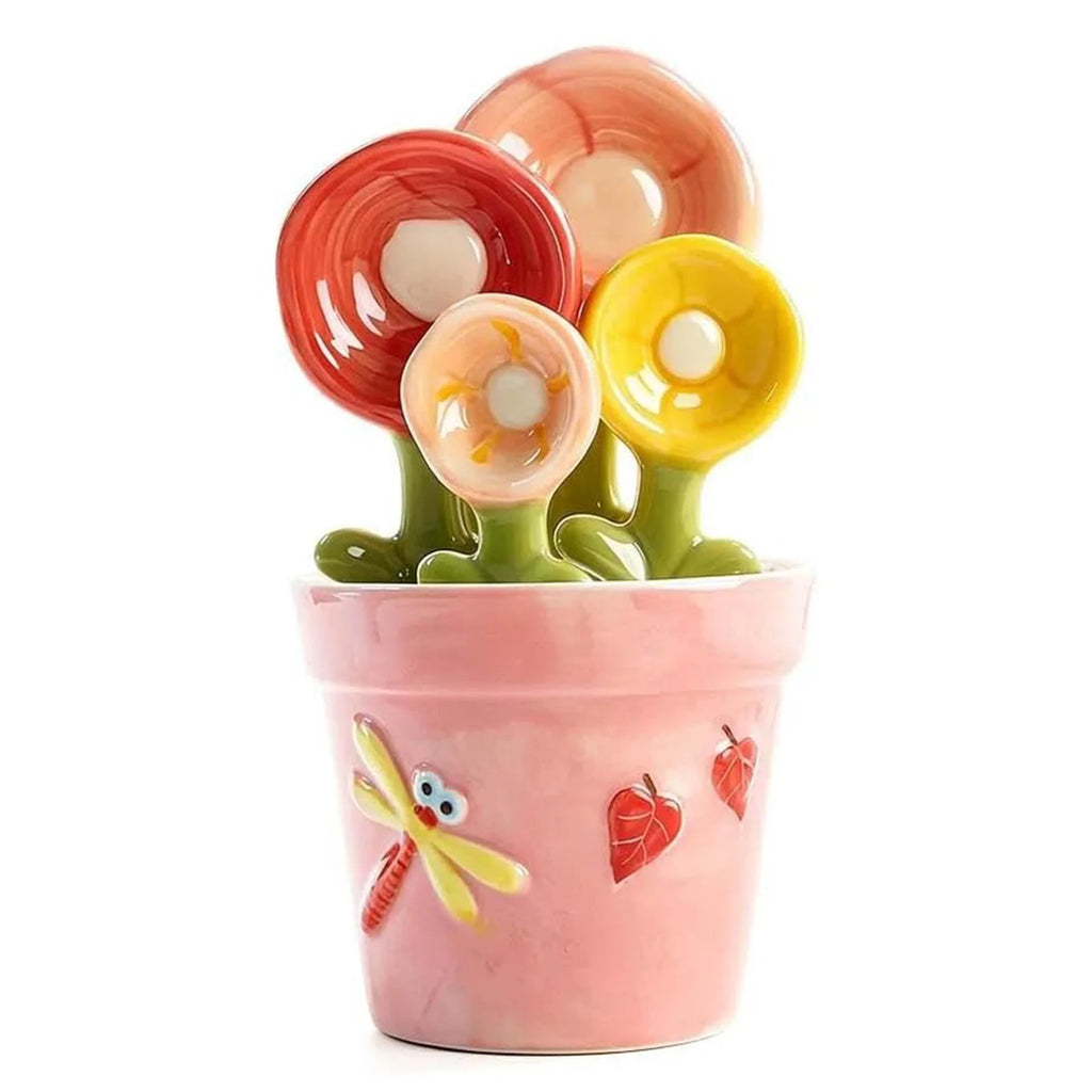 Ceramic Flower Measuring Spoons Set 5-Piece with Holder Ceramic Measuring Spoons Vue Pink China Mainland