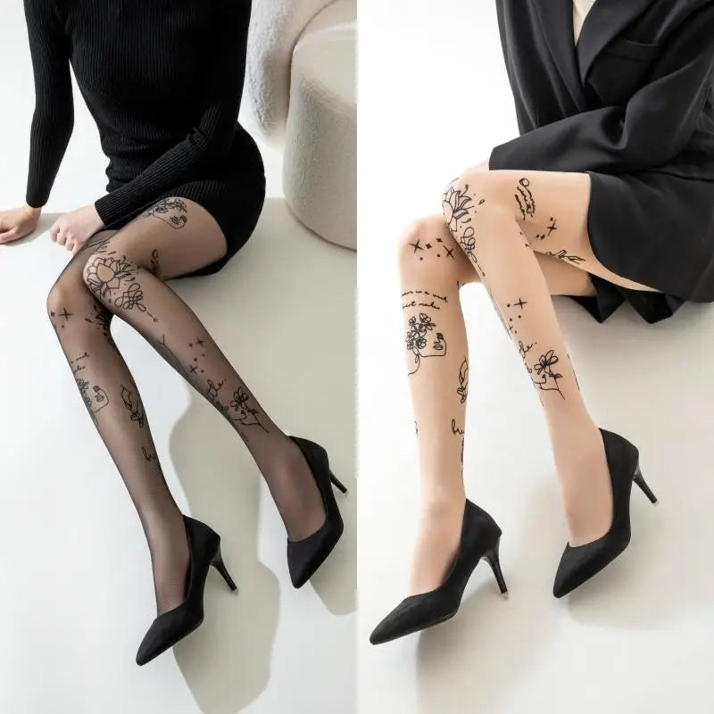 Sexy Flower Letter Pantyhose 1Pcs Breathable Sheer Silk Stockings for Women Stylish Party Accessories Vue One Size A1