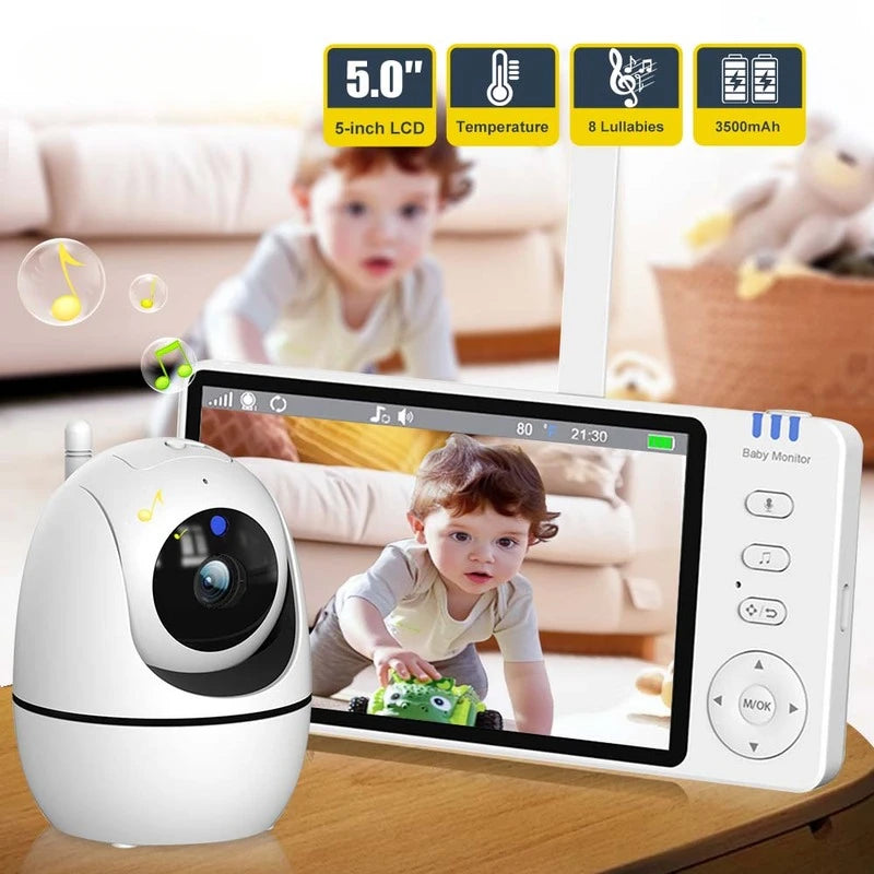 5" HD Video Baby Monitor PTZ Camera Night Vision Lullaby Video Baby Monitor Vue