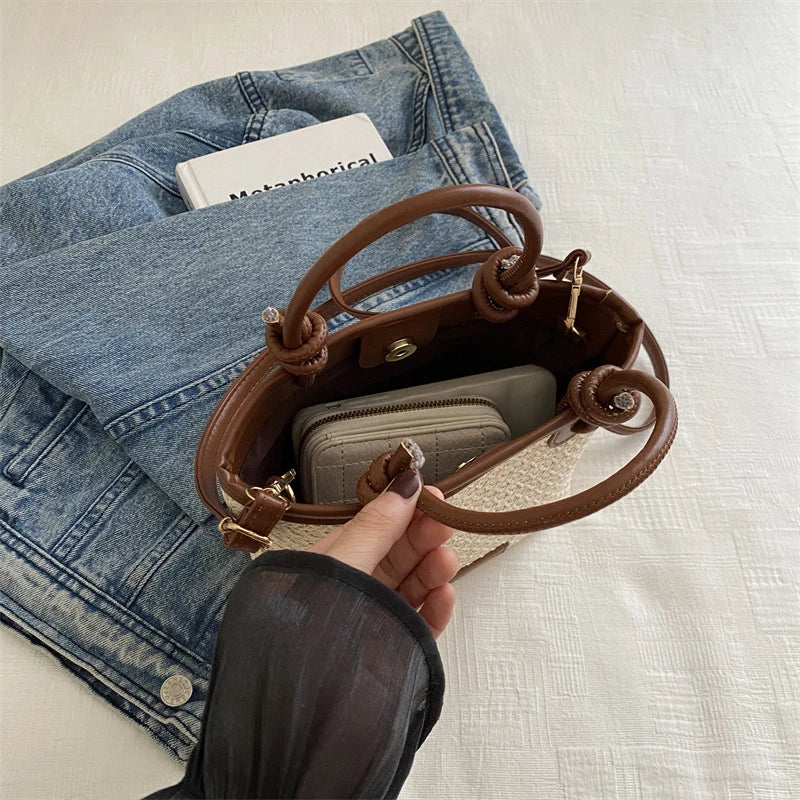 Straw Woven Crossbody Bags Women Summer Vacation Bucket Shoulder