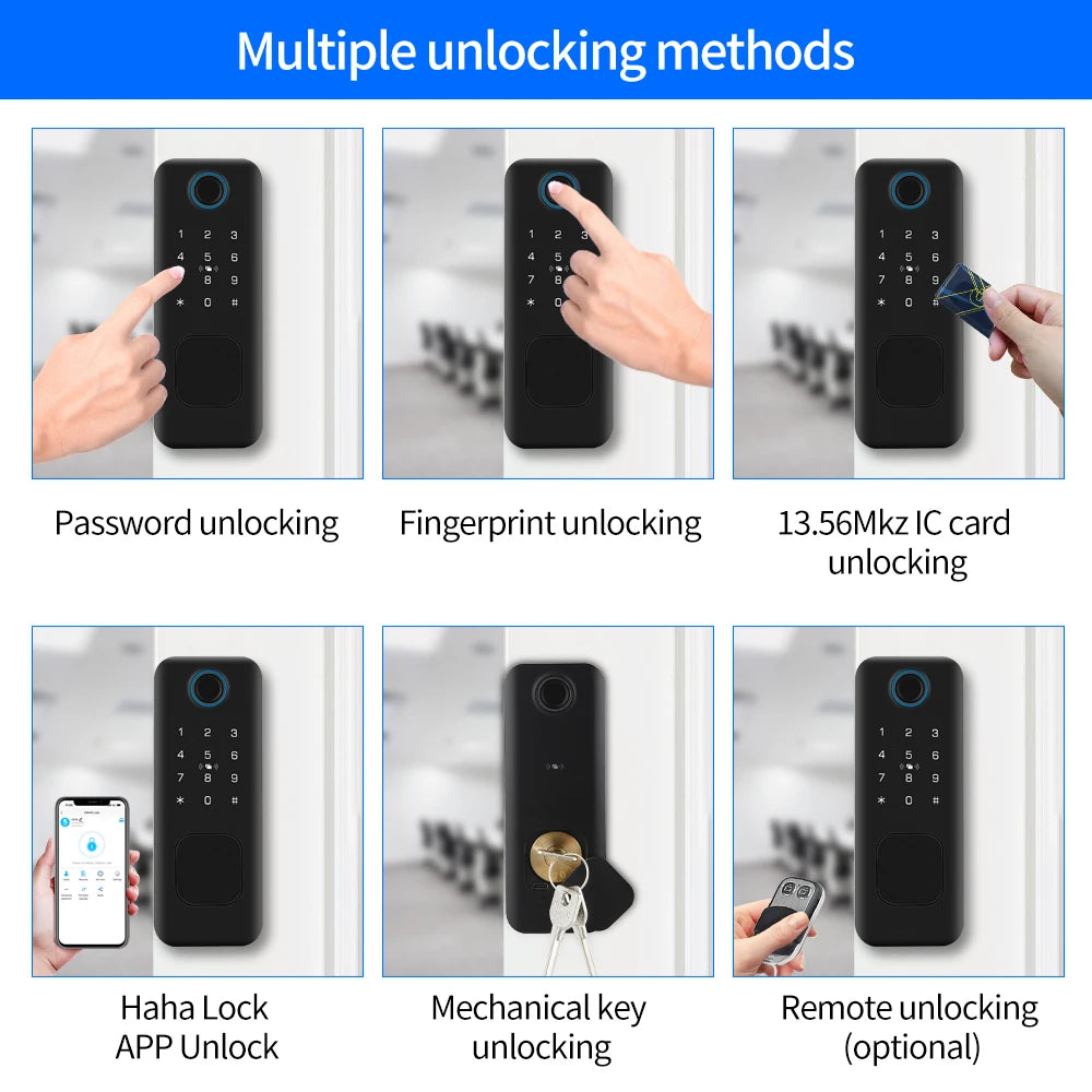 IP66 Smart Biometric Fingerprint & Bluetooth Digital Lock - HaHALock APP Control, RF/IC Card Access with Auto-Lock (Home/Office) Vue