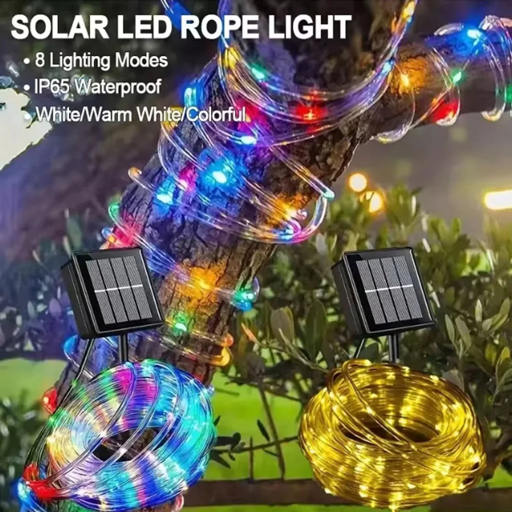 Solar Rope Lights Outdoor 33FT 100LED Solar String Lights 8 Modes for Party Garden Yard Wedding Christmas Halloween Decoration Vue