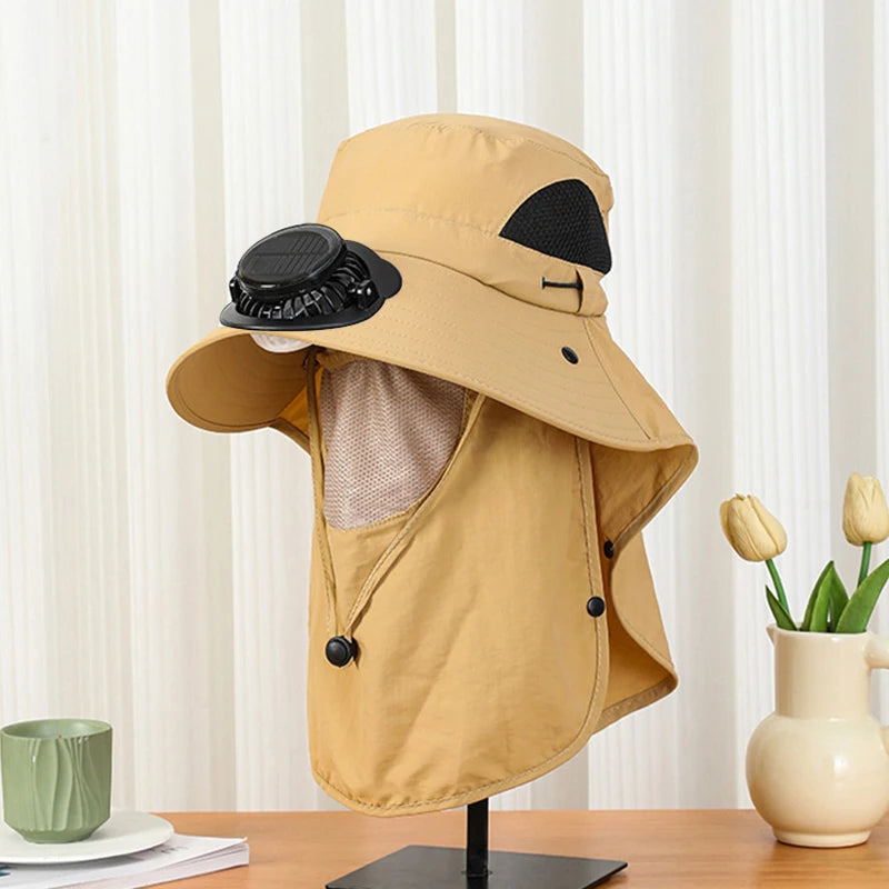 Solar Powered Fan Hat for Men Wide Brim UV Protection Hat for Outdoor Activities Hiking Fishing Camping Vue A9