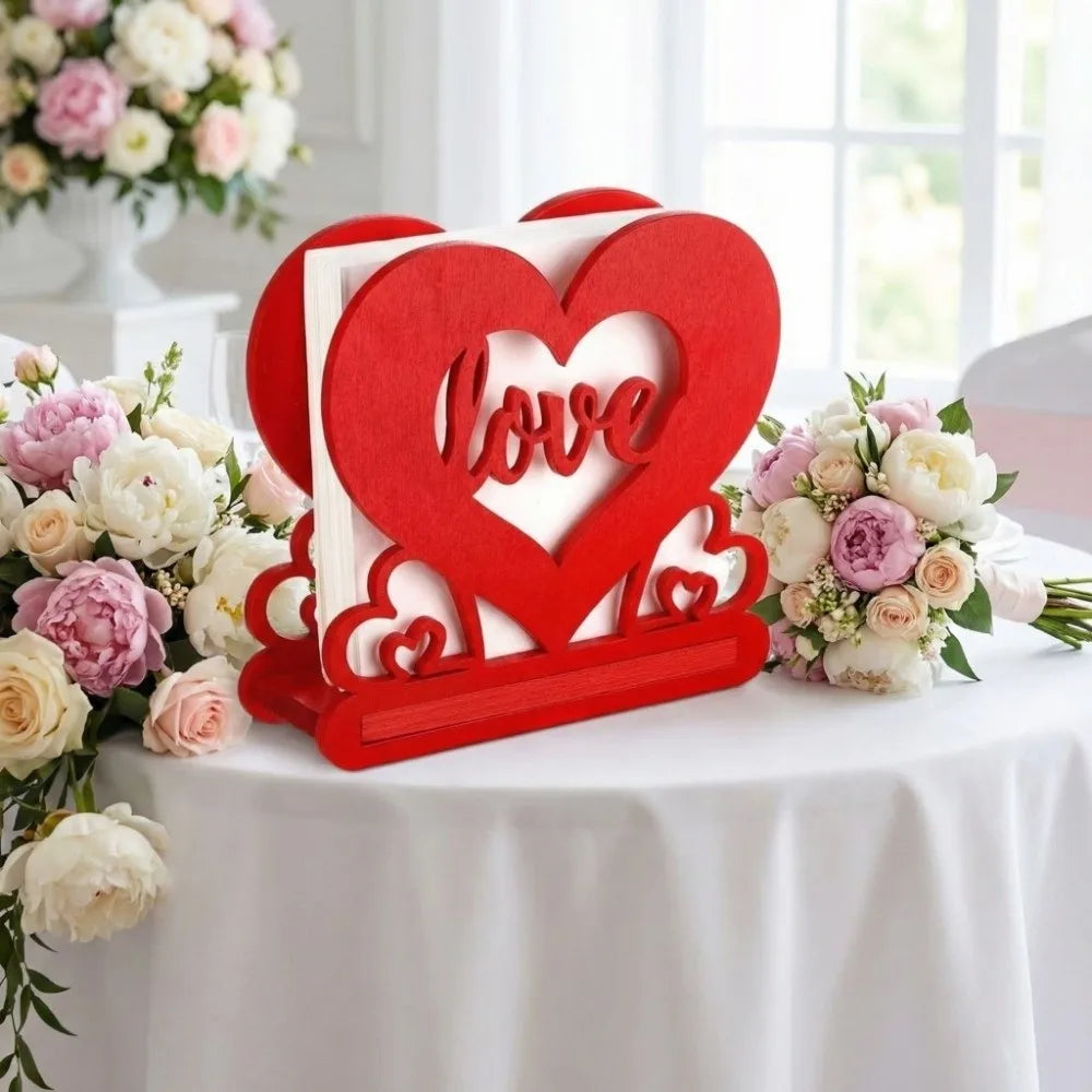 Napkin Box Valentine Day Tissue Box Love Wood Knot Wooden Ornament Love Wood Tissue Box Red Heart of Baryada Valentine Vue