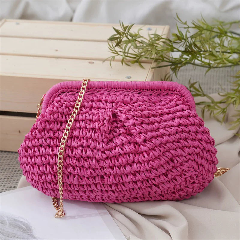 Summer Straw Weaving Crossbody Bag Fashionable Shell Women's Chain