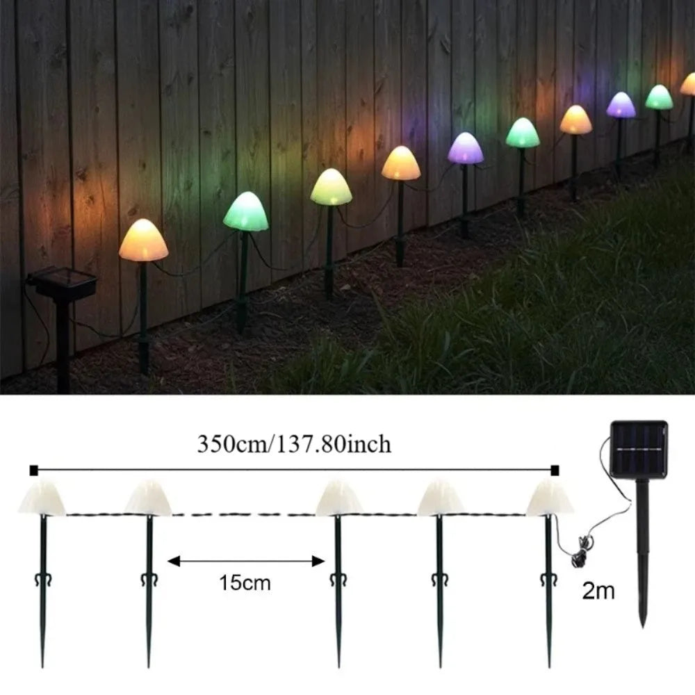 Waterproof Design Solar LED String Lights 3.5/3.8/5m 8 Modes Solar Pathway Lights Mini Mushroom Lights Color Changing Vue