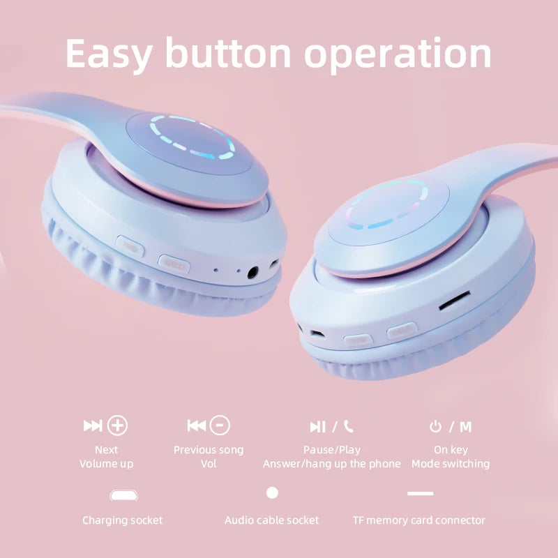 Cat Ears Headphones Flash Light Wireless With MIC Control LED Kid Stereo Cute Music Bluetooth Phone Headset Earphone Girls Gift Vue