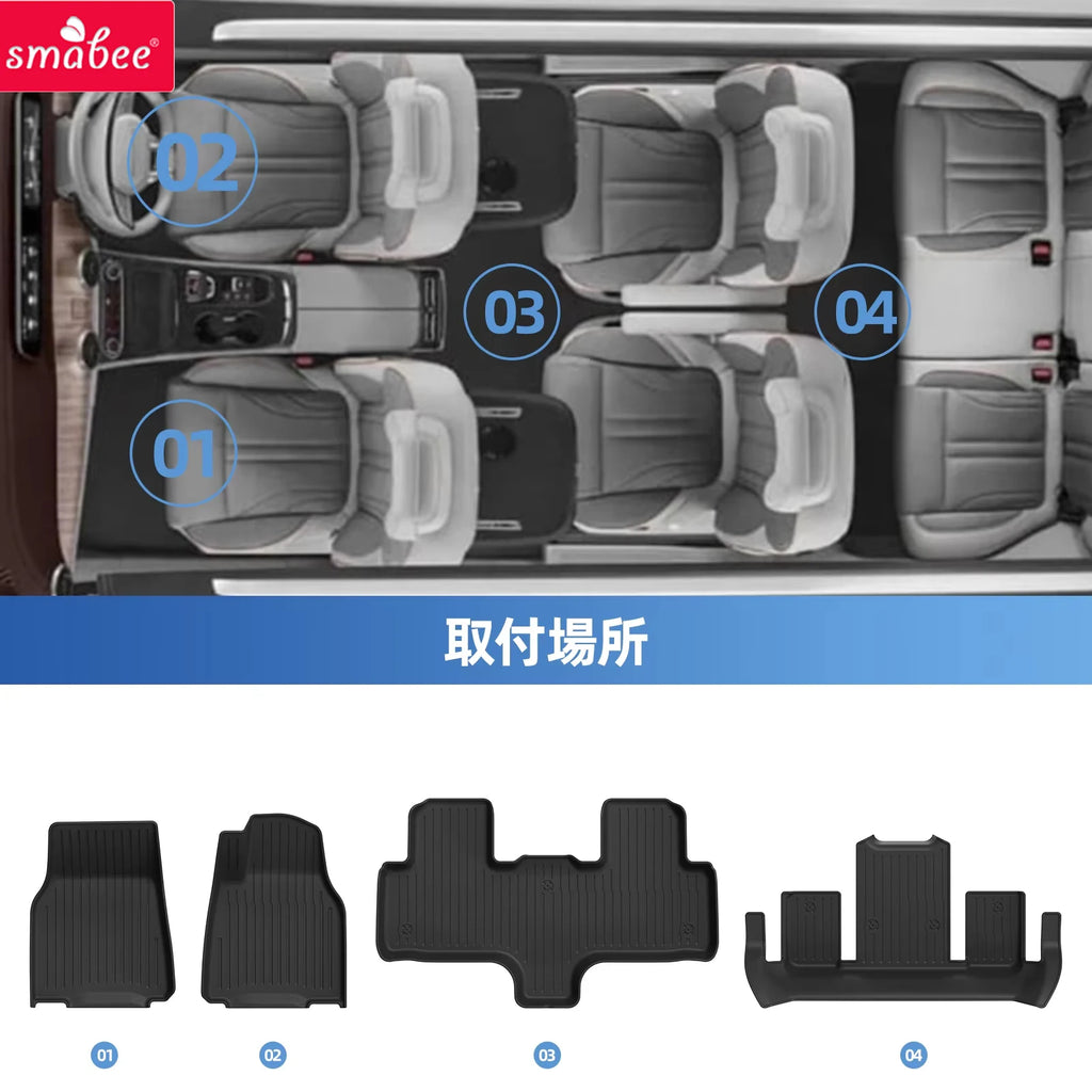 Smabee Right Drive for Tesla Model YL 6seats 2025 2026 Car Floor Mats Cargo Liner Trunk Pad TPE 3D Waterproof Accessories Black Vue