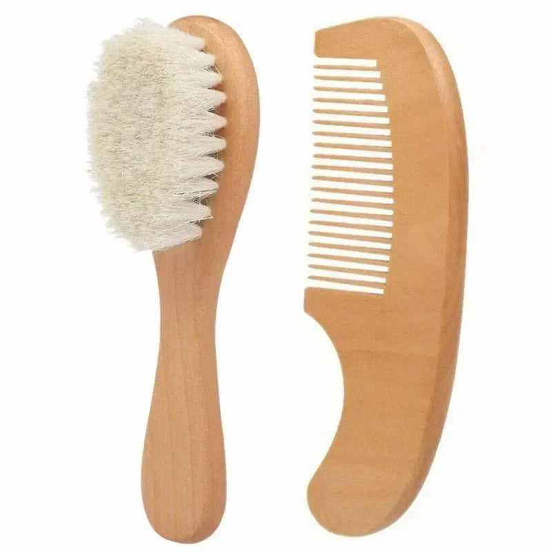 Baby Wool NewbornBaby Wooden Brush Comb Newborn Hair Brush Infant Head Massager Portable Baby Comb Hair Bath Brush Comb New Vue B125 Wood-2pcs