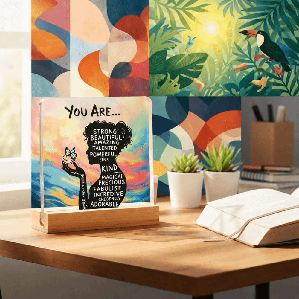 Fashion 2D Design Inspirational Plaque Clear Acrylic Desktop Decoration Ornaments Positive Affirmation Decor Desk Decor Vue