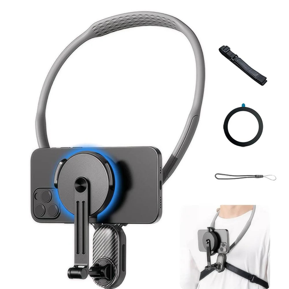 Magnetic Neck Mount Silicone Quick Release Holder for Mobile Phones Video recording Stand Vue