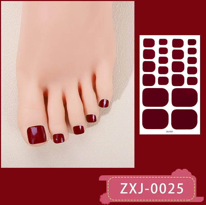 Solid Color Full Cover Toenail Polish Strips Summer Self Adhesive DIY Foot Decals 22tips Baking Free Toe Nail Sticker Wraps Vue