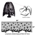 1-5pcs Halloween Black Lace Table Cloth for Family Dinner Party Ghost Decor Floral Skeleton for Fireplace Shelf Table Cover Vue Lampshade 3PCS