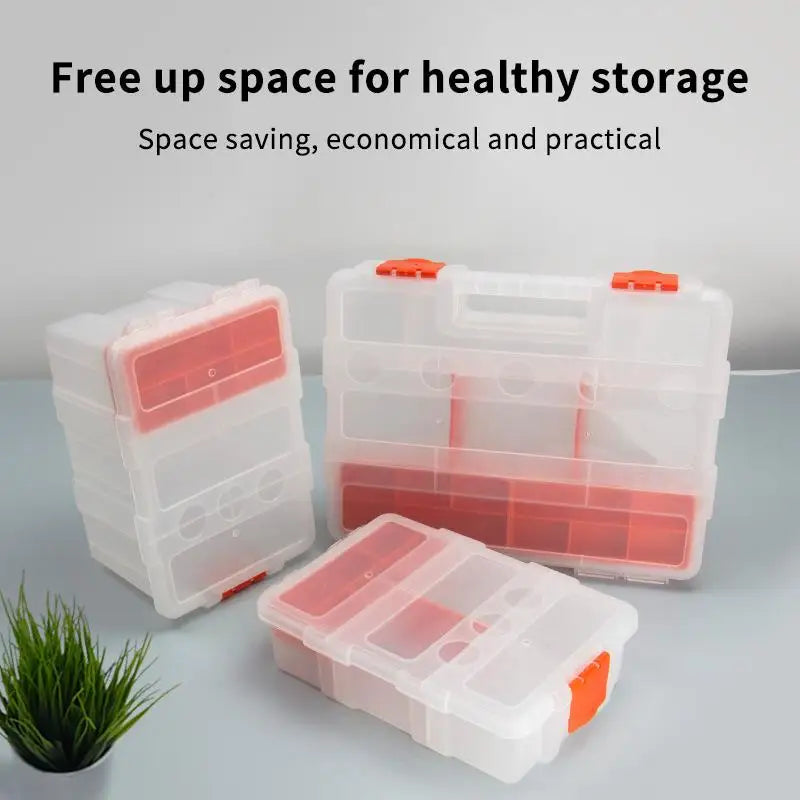 Multi Section Plastic Toolbox with 25 Grids Portable Hardware Storage Compartment for DIY Home Sewing Workshop Vue