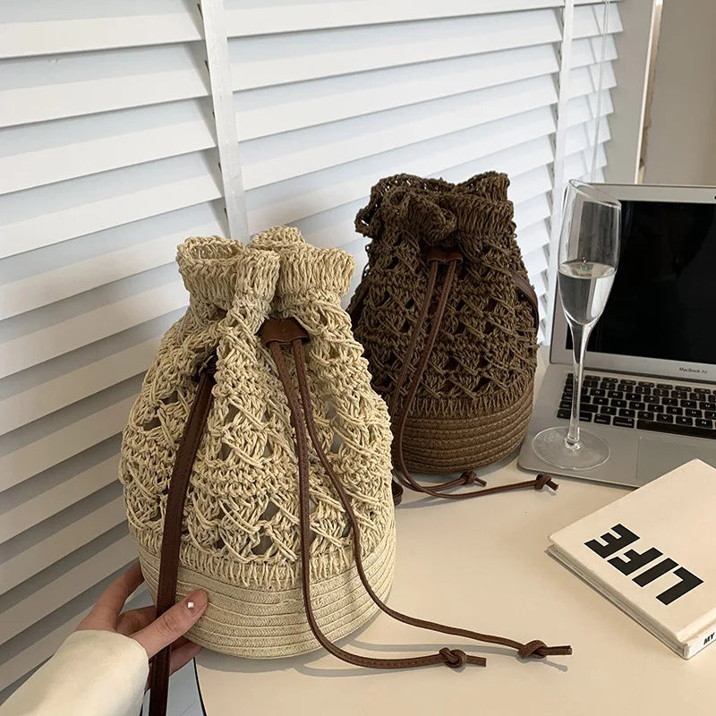 Handmade Women's Summer Straw Beach Shoulder Bag Woven Hollow